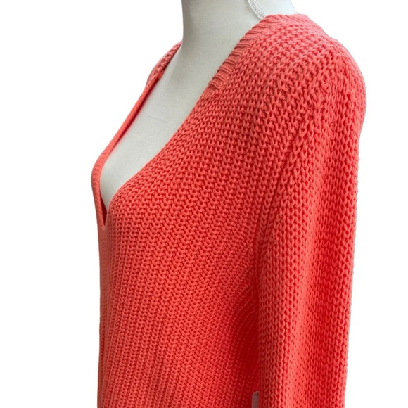 Free People Damsel Orange Flare Sleeve Deep V-Neck Chunky Knit Sweater Medium - Picture 4 of 15